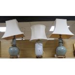A pair of crackleglaze table lamps and one other