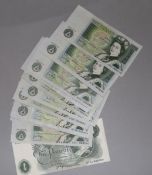 Fourteen J B Page One Pound notes and four sequential One Pound notes