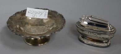 A modern Mappin & Webb silver pedestal bonbon dish and a Ronson lighter.