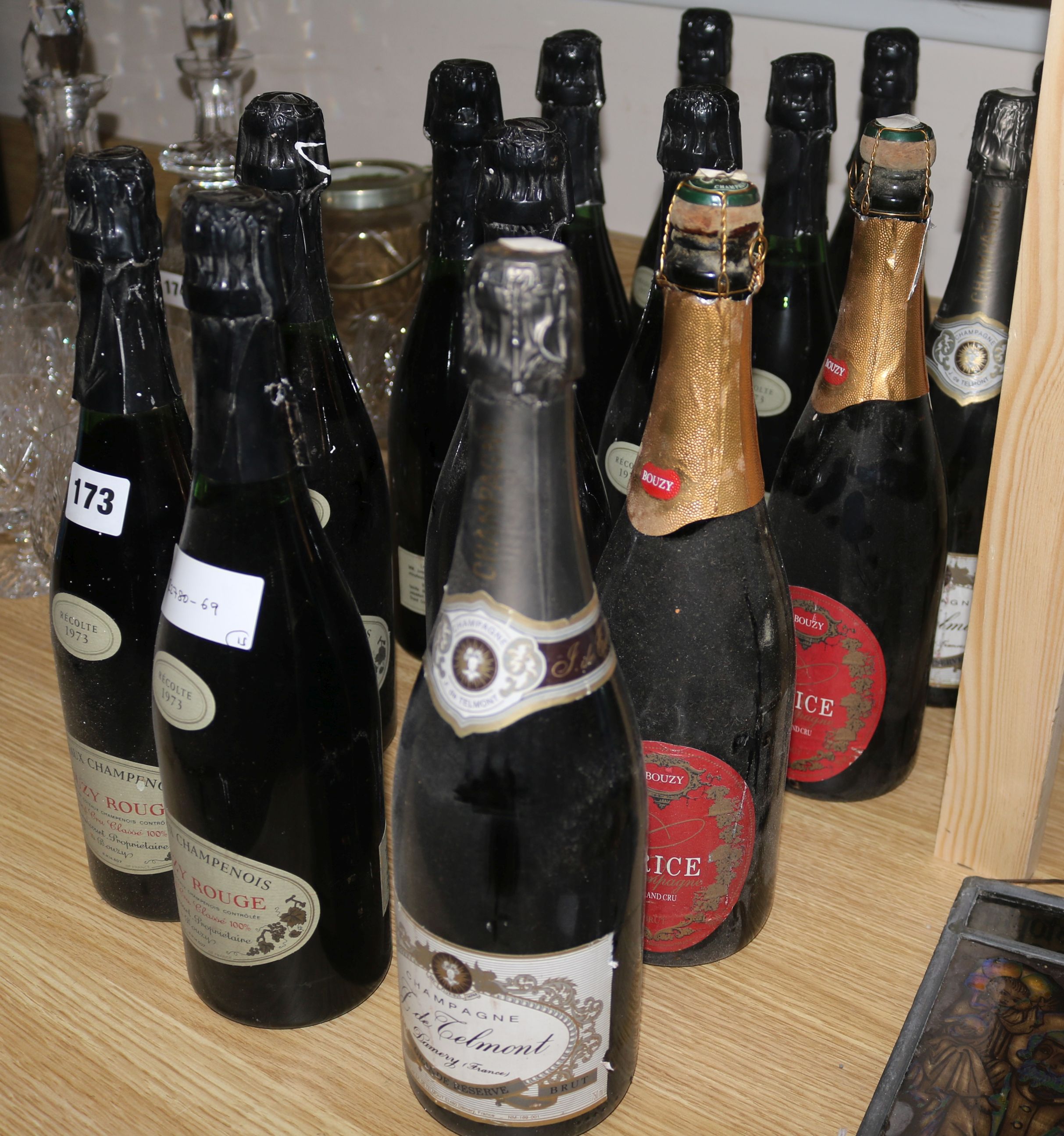 5 bottles of Champagne (Bouzy/Telmont) and 10 bottles of Bouzy Rouge 1973