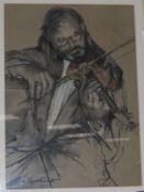 Val Hepplewhite, charcoal sketch, A violinist, signed, 53 x 38cm