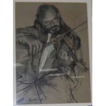 Val Hepplewhite, charcoal sketch, A violinist, signed, 53 x 38cm