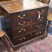 A George III mahogany chest, fitted four long drawers with brushing slide, on bracket feet, W.78cm