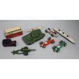 A quantity of toy cars, boats etc,