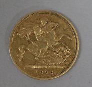 A Victoria 1893 gold half sovereign.