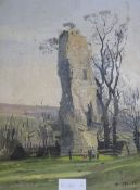 J.Deller, oil on board, Bramber castle, 40 x 30cm