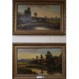 F E Jameson, pair of oils, cottages in landscapes, 29 x 48cm