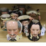 A quantity of Doulton character mugs: Chaucer, Shakespeare, Mark Twain