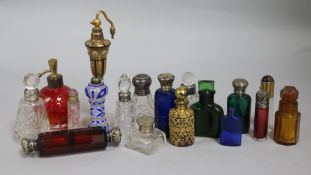 A collection of Victorian glass perfume bottles and others,