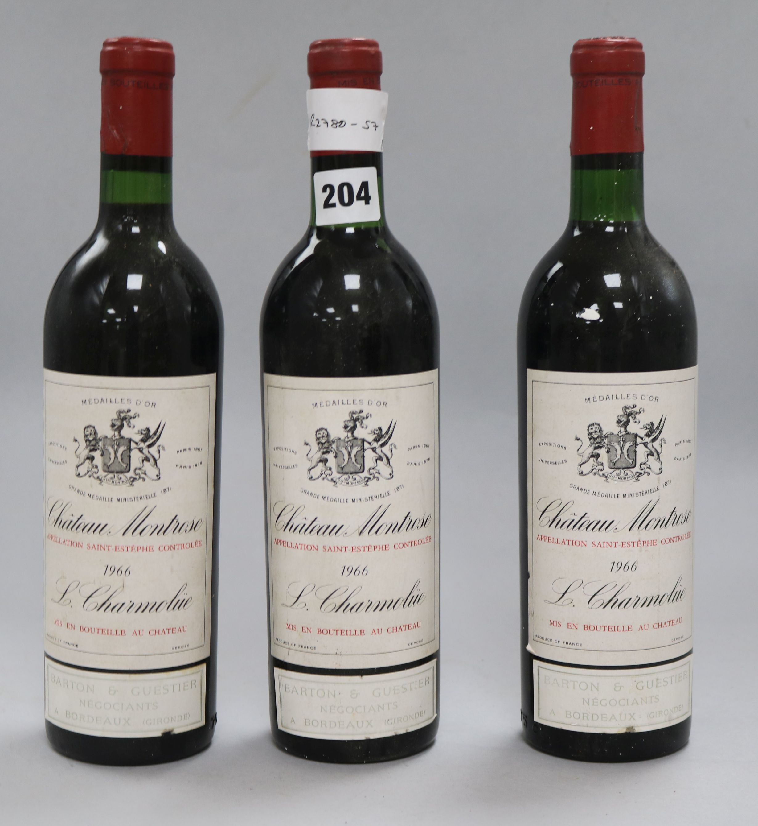Three bottles of Chateau Montrose 1966