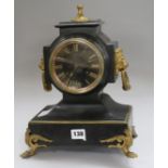 A French black marble eight day mantel clock