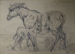 A Victorian pencil study of donkeys, unframed, 11 x 15cm