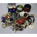 A group of costume jewellery including stylish 1970's plastic bangles etc.