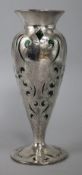 A late 19th/early 20th century American pierced silver overlaid green glass vase by Alvin