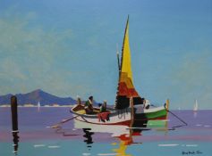 After D'Oyly John, oil on canvas, Mediterranean fishing boats, 46 x 60cm