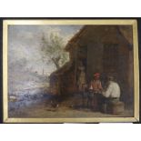 Two early 19th century oils on panel, smugglers and topers beside an inn, 20 x 24cm largest