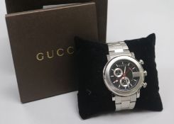 A gentleman's boxed stainless steel Gucci Chronoscope wrist watch.