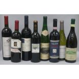 Five Italian wines including Prunaio (Super Tuscan), 1986 and Amarone, 1982, one Rioja, 2005 and two