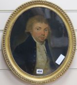 Early 18th century English Schooloil on canvasportrait of a gentleman in a blue coat,35 x 29.5cm