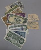 A group of assorted banknotes