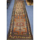 A Caucasian multi coloured runner, 340 x 95cm