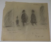 Attributed to Lowrypencil drawingFigure study, Three Figures 1949inscribed in pencil26 x 27cm
