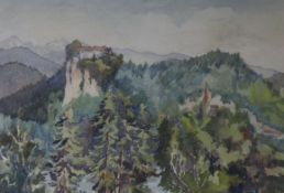 Watercolour, Biddie Briggs landscape, Germany, 27.5 x 35cm