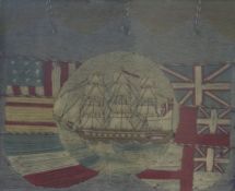 A Victorian sailor's woolwork picture, 22.5 x 27.5cm