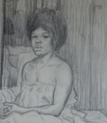 Clifford Hall (1904-1973)pencil drawingPortrait of a black lady,dated 12.3.6433 x 28cm