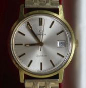 A gentleman's steel and gold plated Omega manual wind wrist watch, on associated bracelet, with