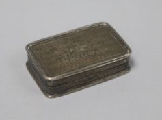 A George IV engraved silver rectangular vinaigrette by Nathaniel Mills, Birmingham, 1829, 4cm.