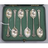 A cased set of six George V Liberty & Co silver teaspoons, Birmingham, 1914, in original Liberty &