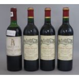 Three bottles of Chateau Calon-Segur, 1992 and one bottle of Chateau Latour, 1980.