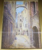 An early 20th century watercolour, Italian street scene, monogrammed, 22 x 16cm