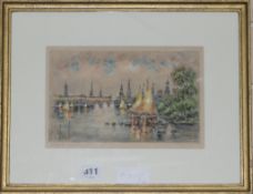 F. HornerwatercolourHamburg, Alster mit Stadt, Lombardsbruckesigned15 x 23cm