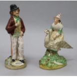 A Staffordshire double 'Gin' and 'Water' figure and another of a witch riding a goose