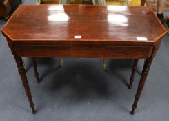 A George III inlaid mahogany folding tea table, W.92cm