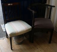 A George III mahogany corner elbow chair and a Sheraton mahogany dining chair