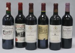 Six assorted red wines including Clos Rene, Pomerol, 1994, Chateau Hortin Ducasse, 1988 and two