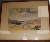 Arthur Bernard Bateman (1883-1970) watercolour, Commondale, label verso, 27 x 38cm