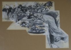 English School c.1890monochrome gouache book illustrationWoman poisoned at a banquet29 x 39cm