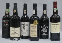 One bottle of Warre's Quinta da Cavadinha, 1978 Port, one Dow's 1980 Vintage Port and one