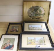 Five Baxter prints - views and portraits largest 13 x 17cm
