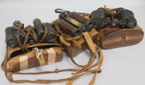 Three pairs of First and Second World War field binoculars