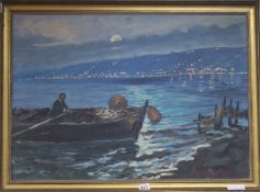Roberto Carignani (1894-1975)oil on canvasFishing boat under moonlightsigned48 x 69cm
