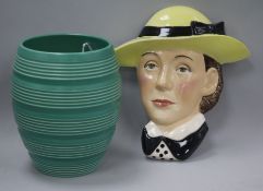 A Keith Murray for Wedgwood ribbed green vase and a Kevin Francis modelled by Douglas Tootle Susie