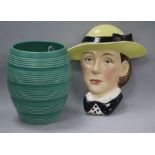 A Keith Murray for Wedgwood ribbed green vase and a Kevin Francis modelled by Douglas Tootle Susie