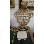 A wicker Taylors dummy, ceramic 1970's plaque and French Boulle