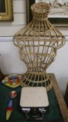 A wicker Taylors dummy, ceramic 1970's plaque and French Boulle