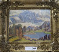 J.V. Fieldoil on canvas boardAmerican landscapeinscribed verso and dated 193720 x 25cm